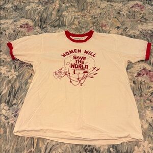 Golden Gems Women Will Save the World Ringer T shirt (L)
